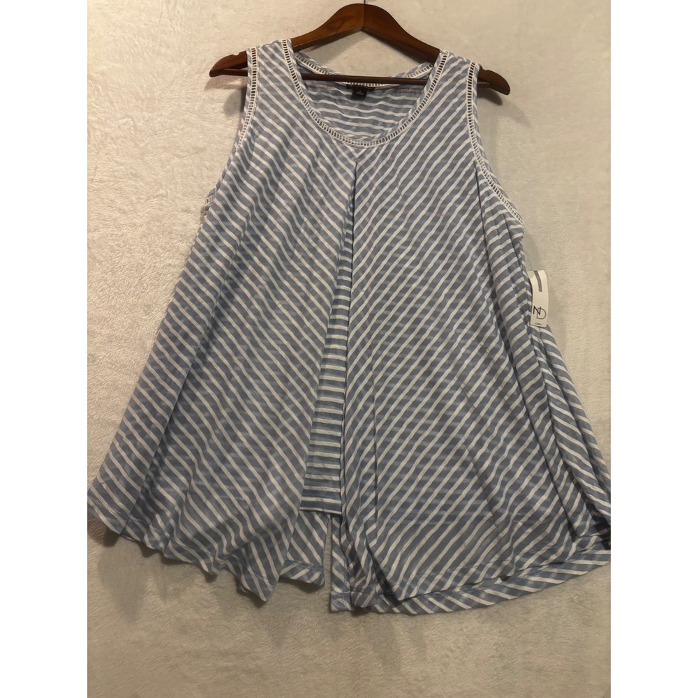 NEW New Directions Women's 1X Curvy Blue Haze Striped Flowy Tank Top Blouse